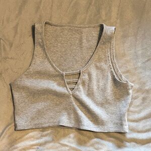 Ribbed V-Neck Cropped Tank Top - Gray